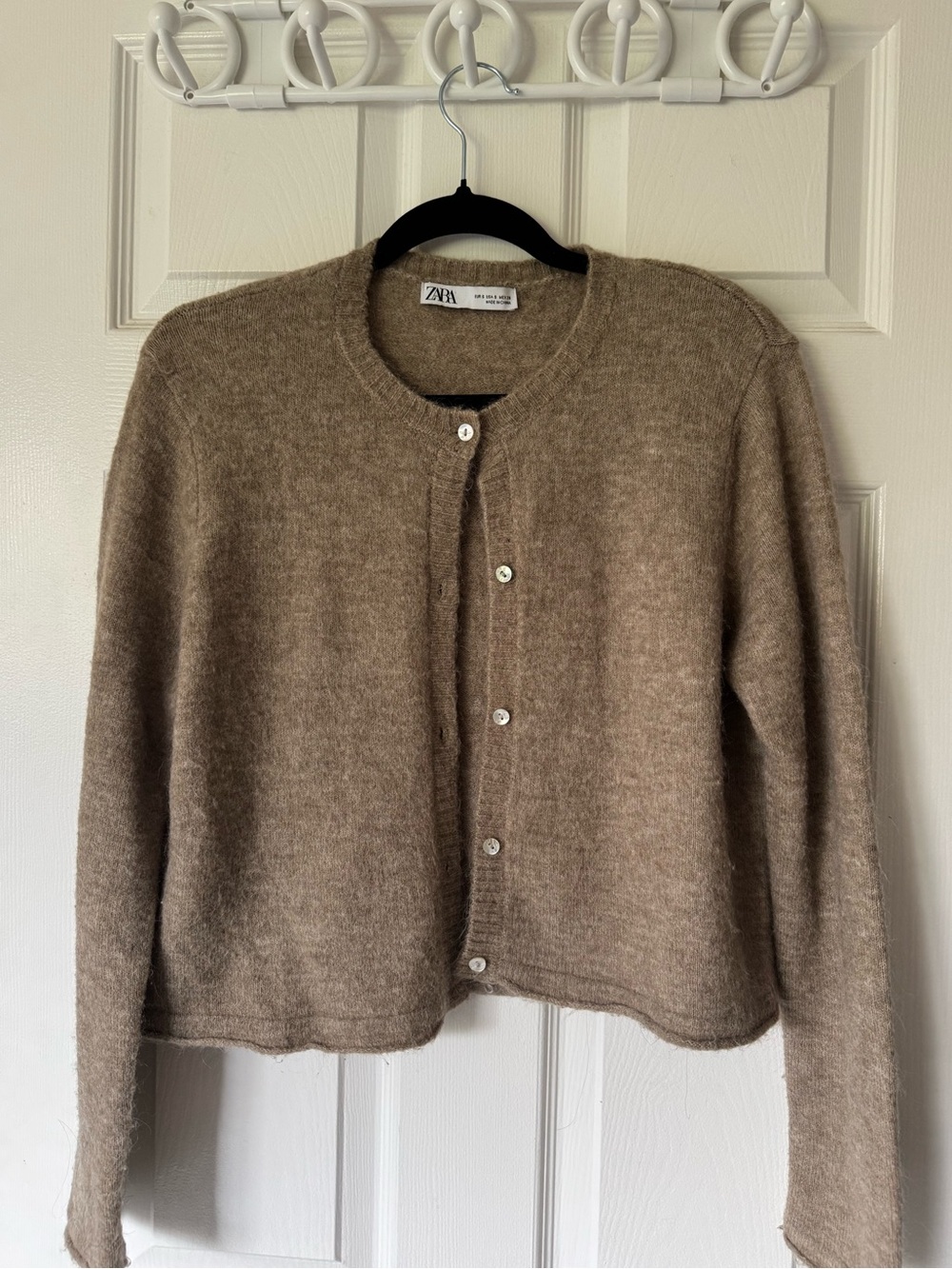 Zara Taupe Button-Front Crewneck Cardigan